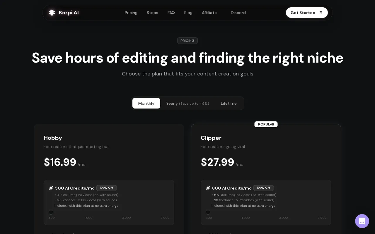 Korpi AI — pricing page