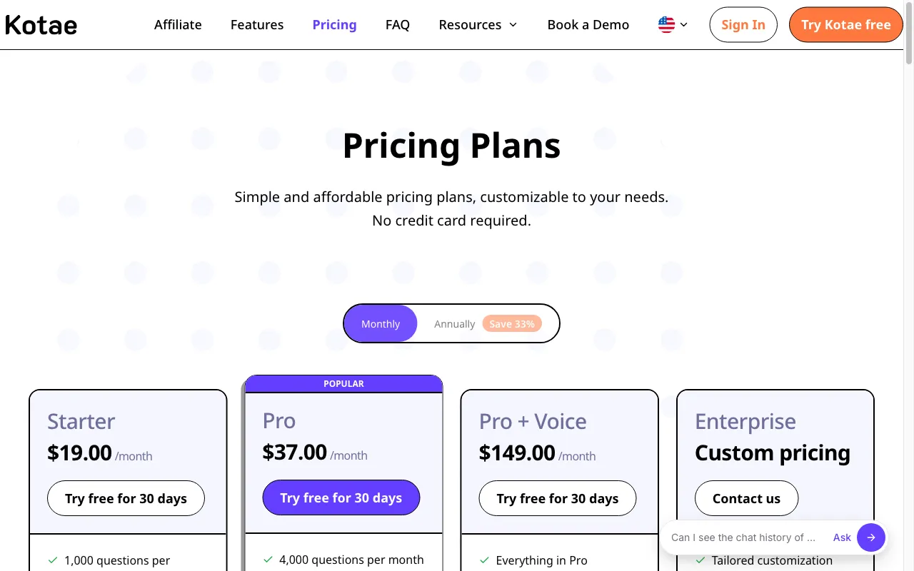 Kotae — pricing page