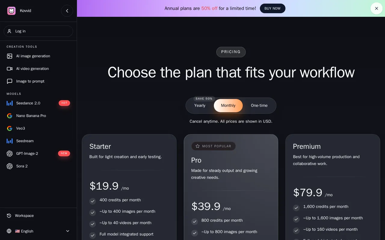 kovvid ai — pricing page