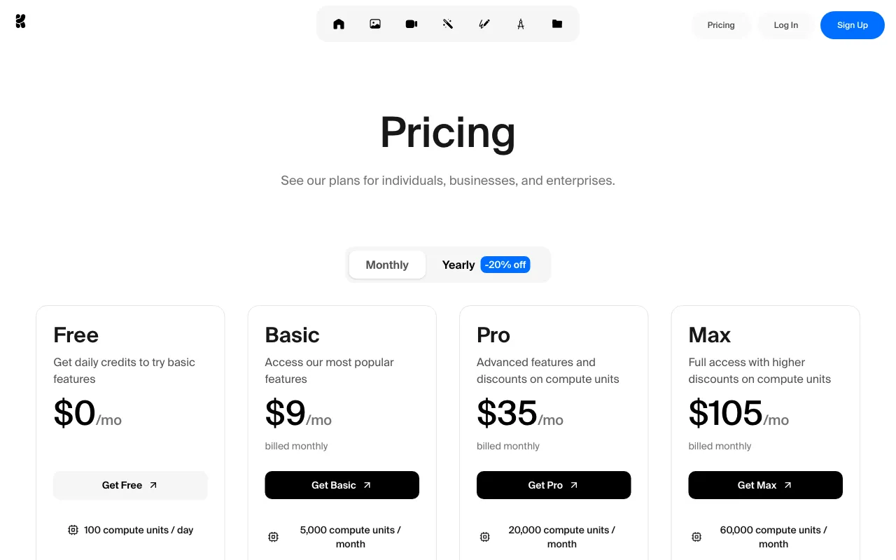 Krea — pricing page