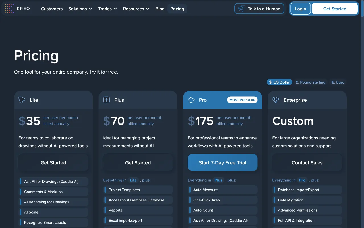 Kreo Software — pricing page
