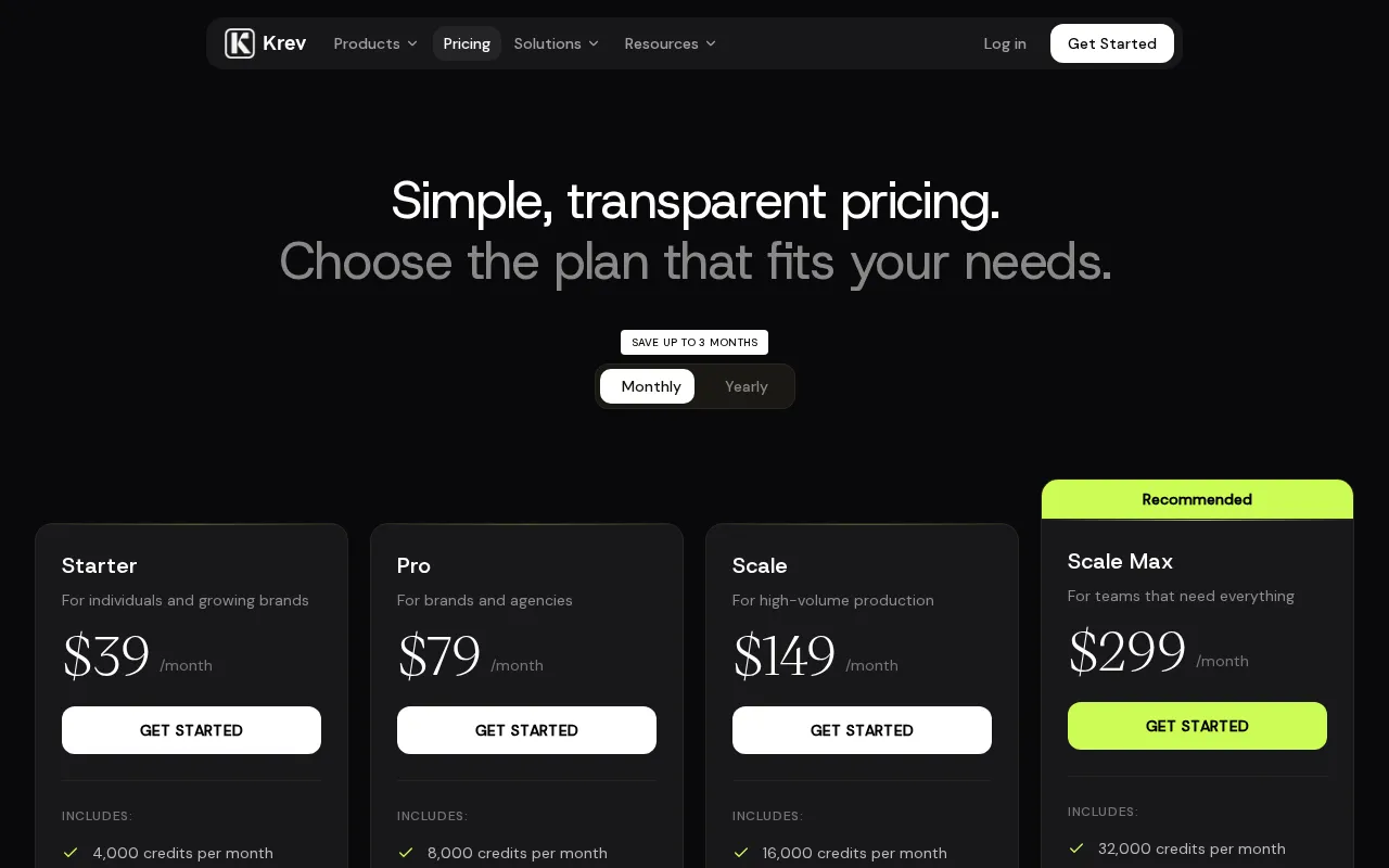 Krev AI — pricing page