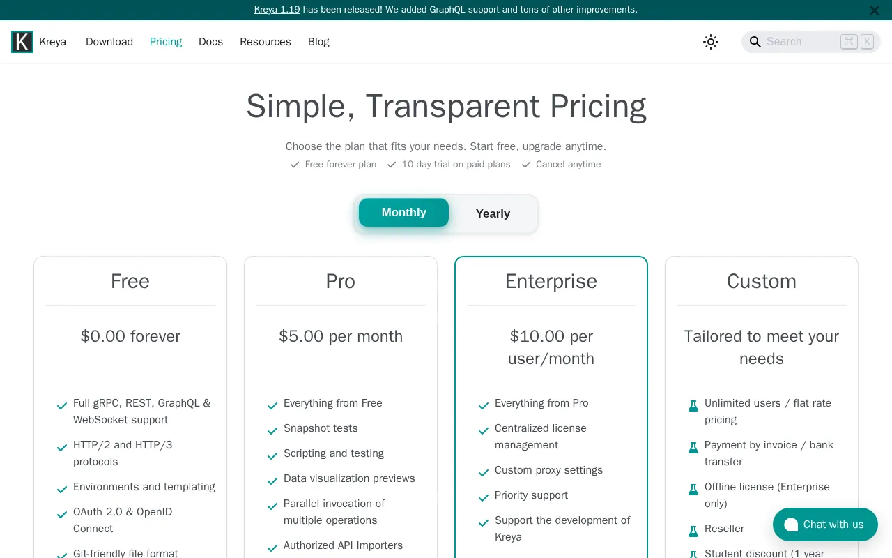 Kreya — pricing page