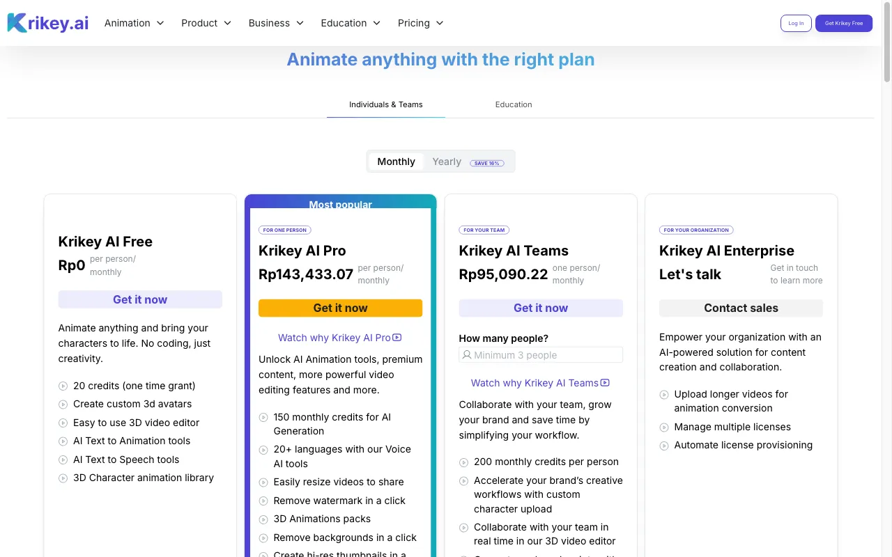 Krikey.ai — pricing page