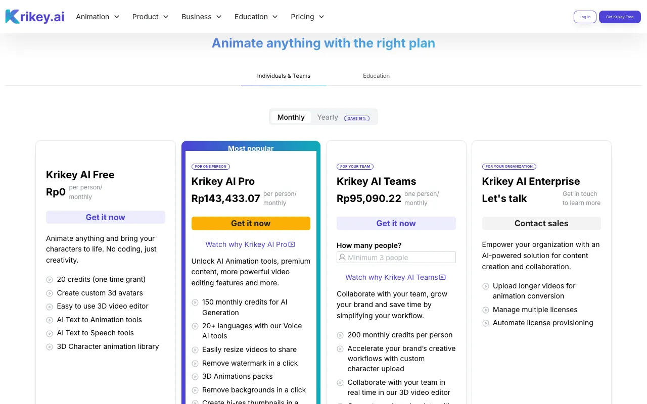 krikey.com — pricing page