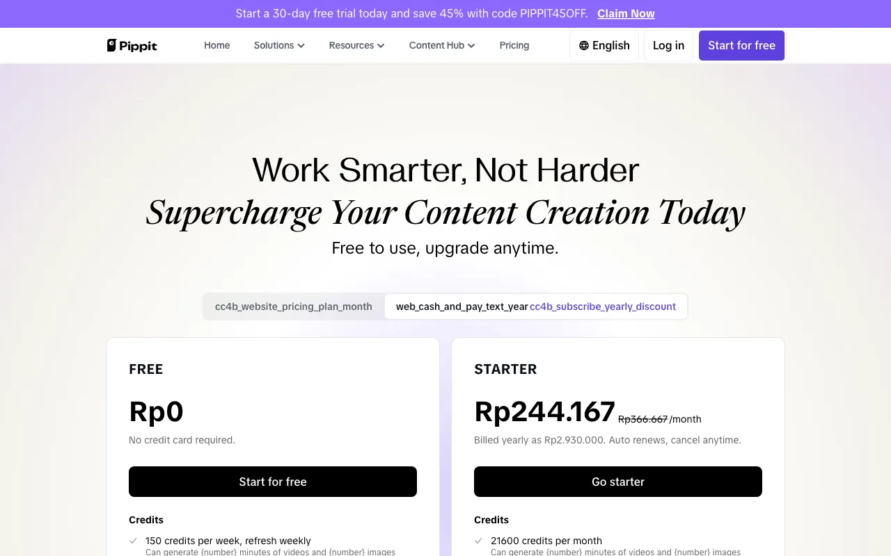 Pippit — pricing page