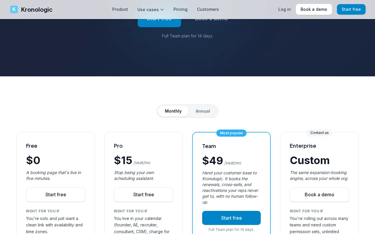Kronologic — pricing page