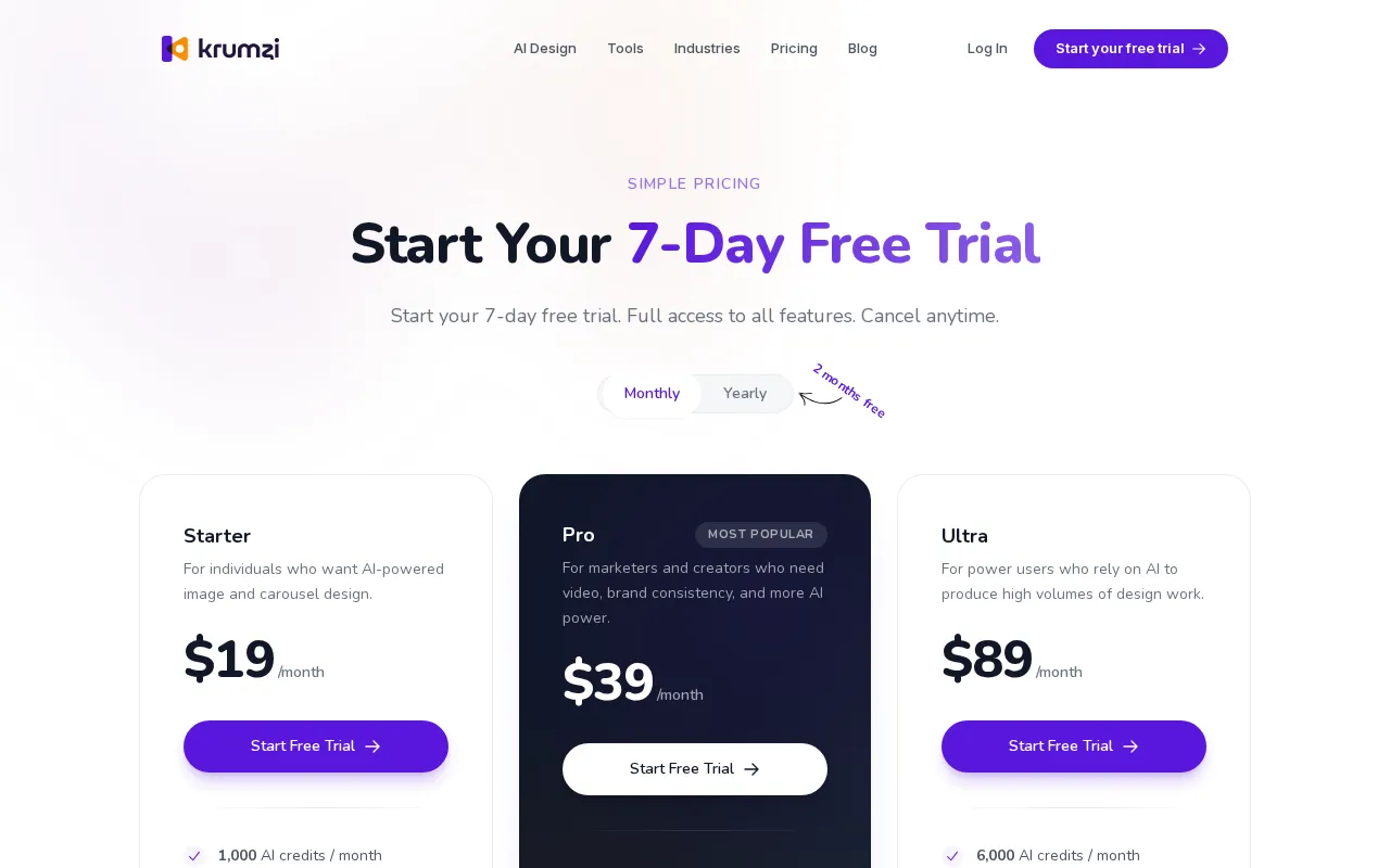 Krumzi — pricing page