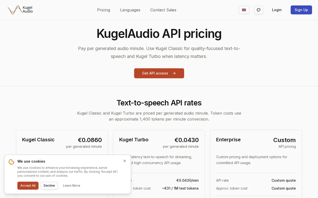 KugelAudio — pricing page