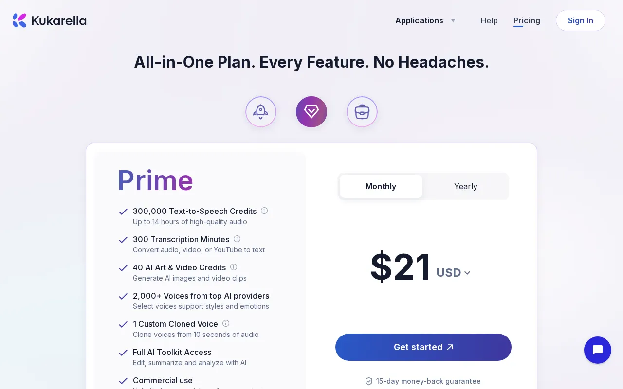 Kukarella — pricing page