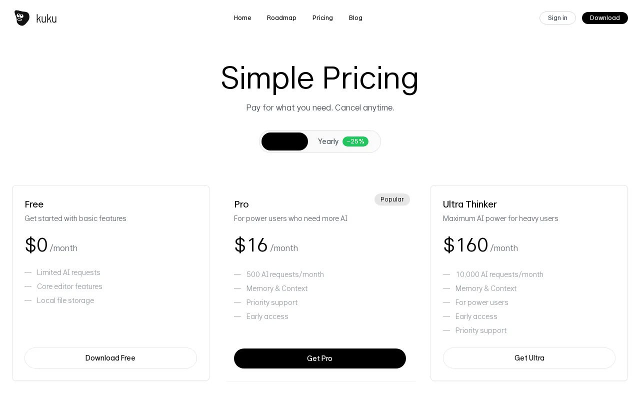 kuku — pricing page