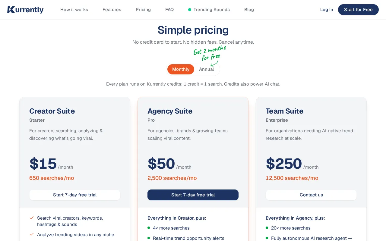 Kurrently — pricing page