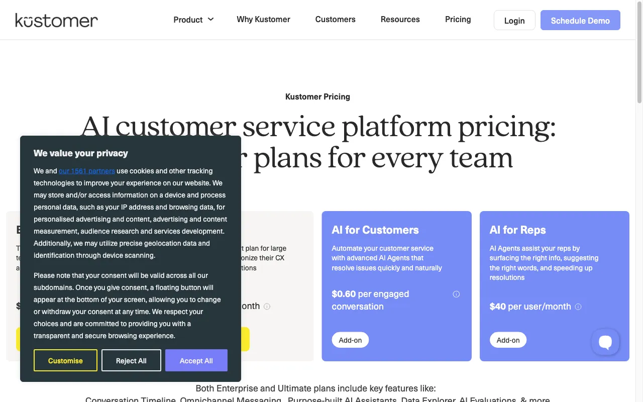 Kustomer — pricing page