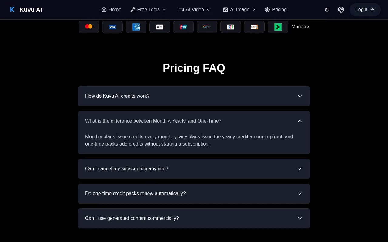 Kuvu AI — pricing page