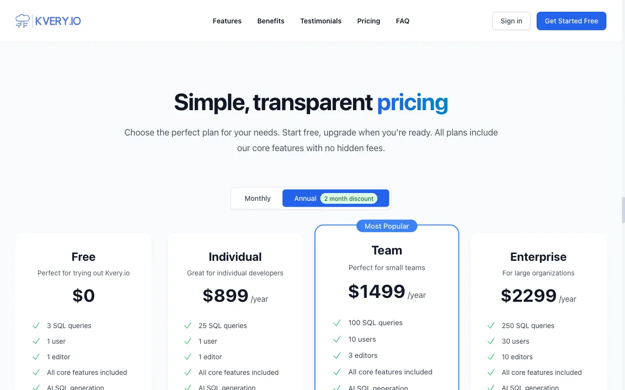 Kvery.io — pricing page