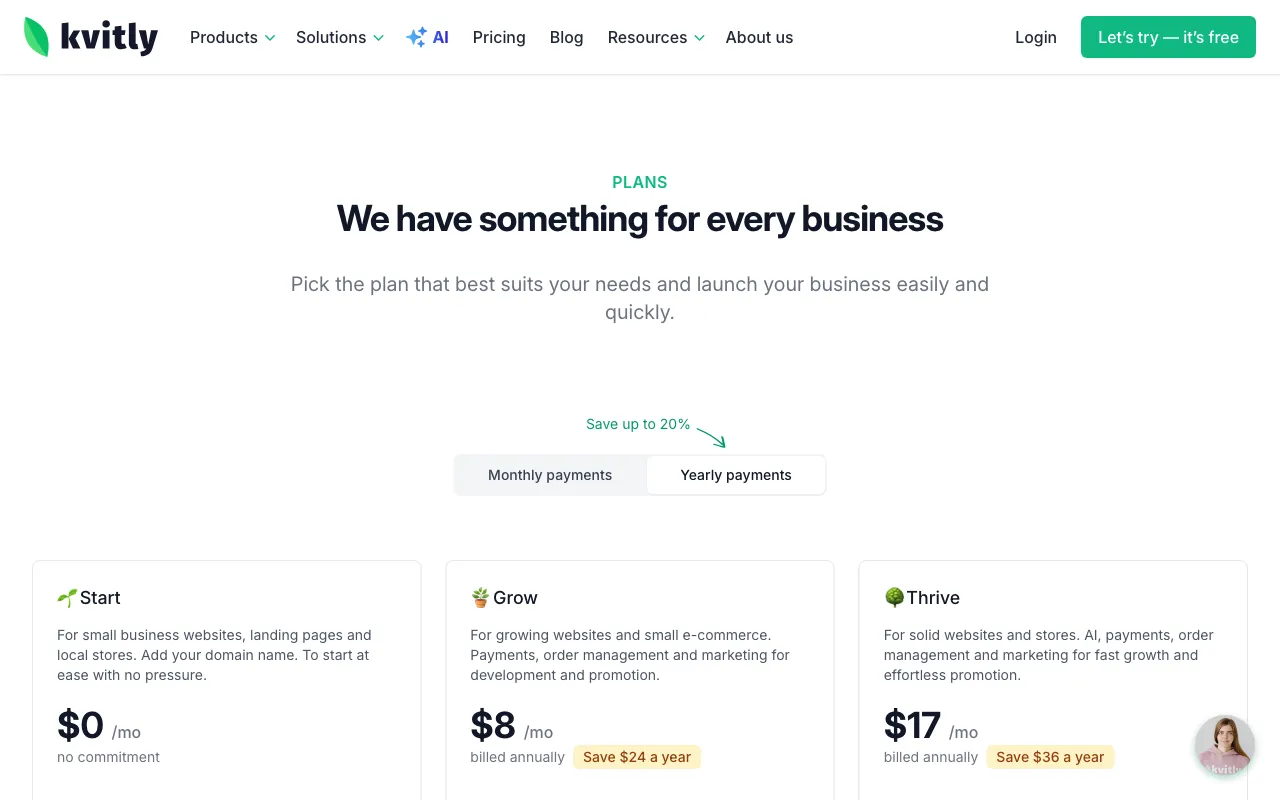 🌱kvitly — pricing page