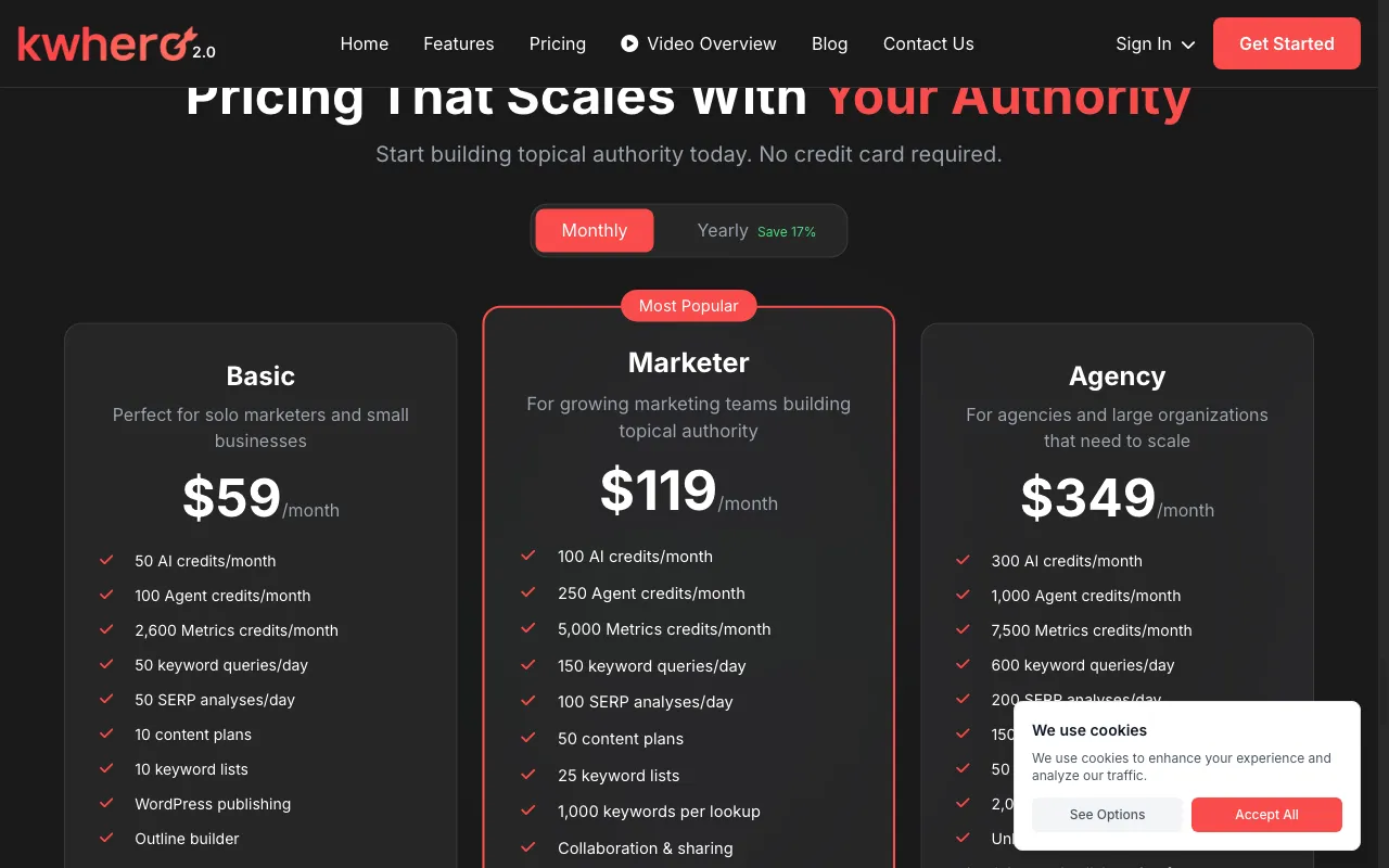 KWHero — pricing page