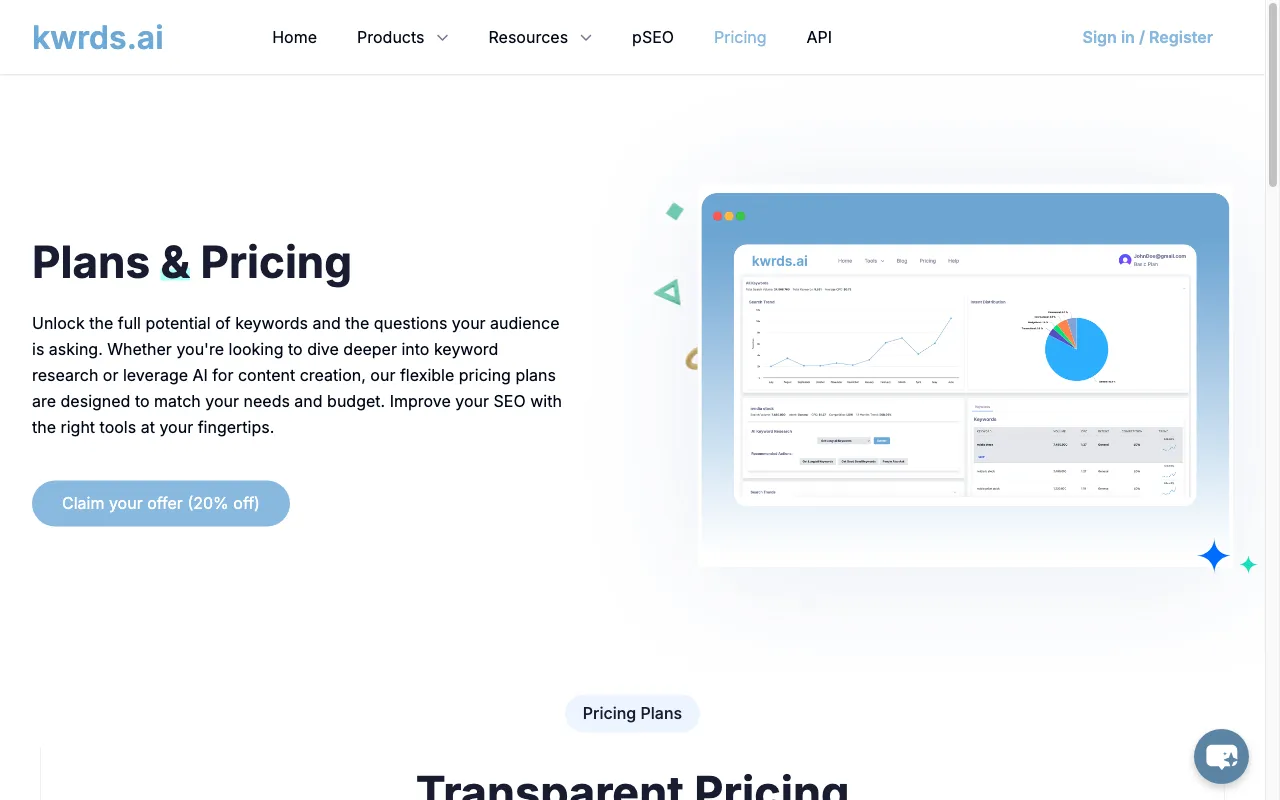 kwrds.ai — pricing page