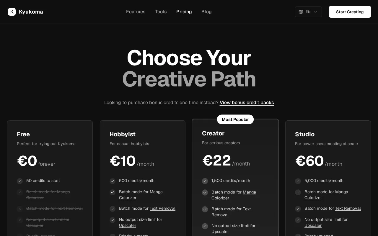 Kyukoma — pricing page