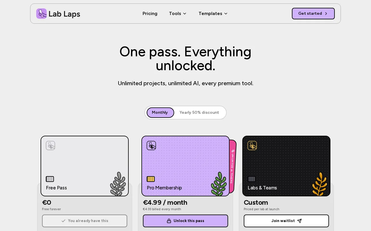 Lab Laps — pricing page