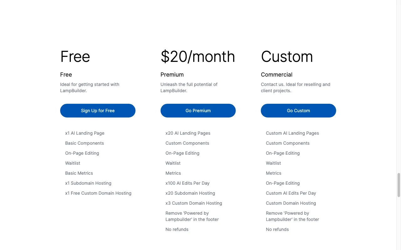 LampBuilder — pricing page