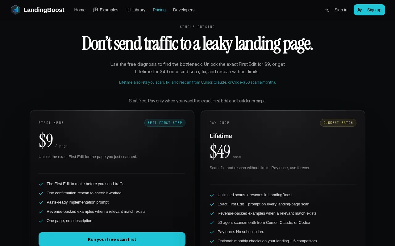 LandingBoost — pricing page