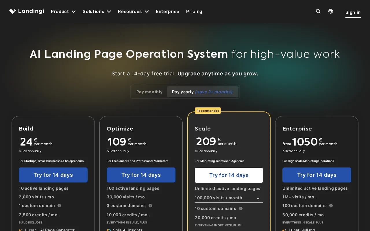 Landingi — pricing page