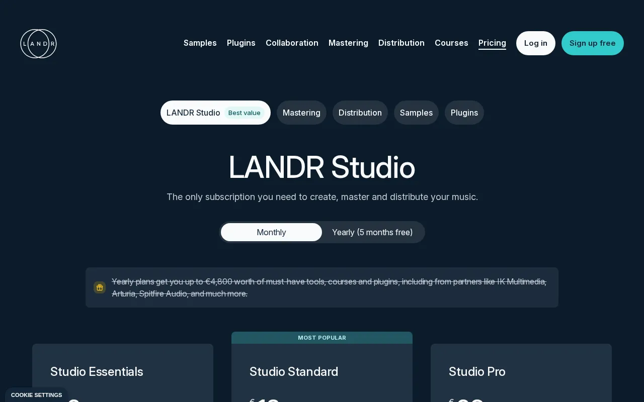 Landr — pricing page