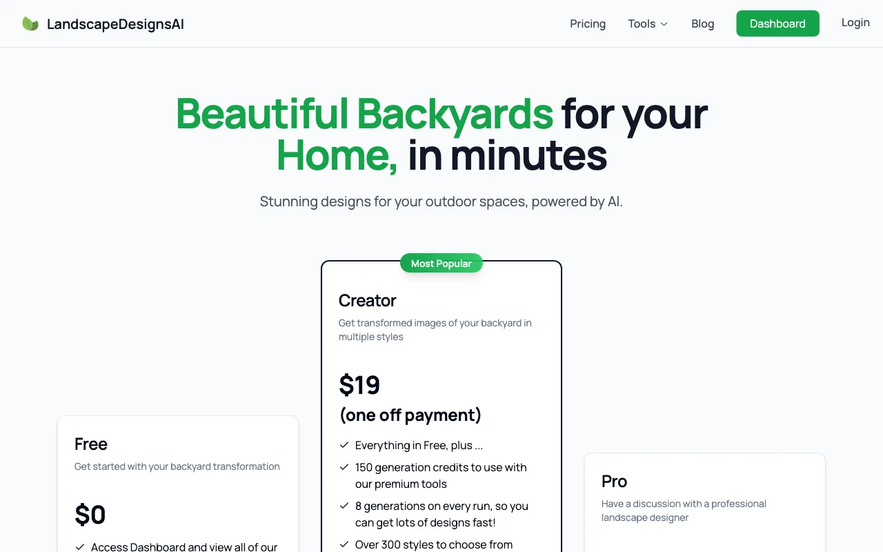 Landscape Designs AI — pricing page