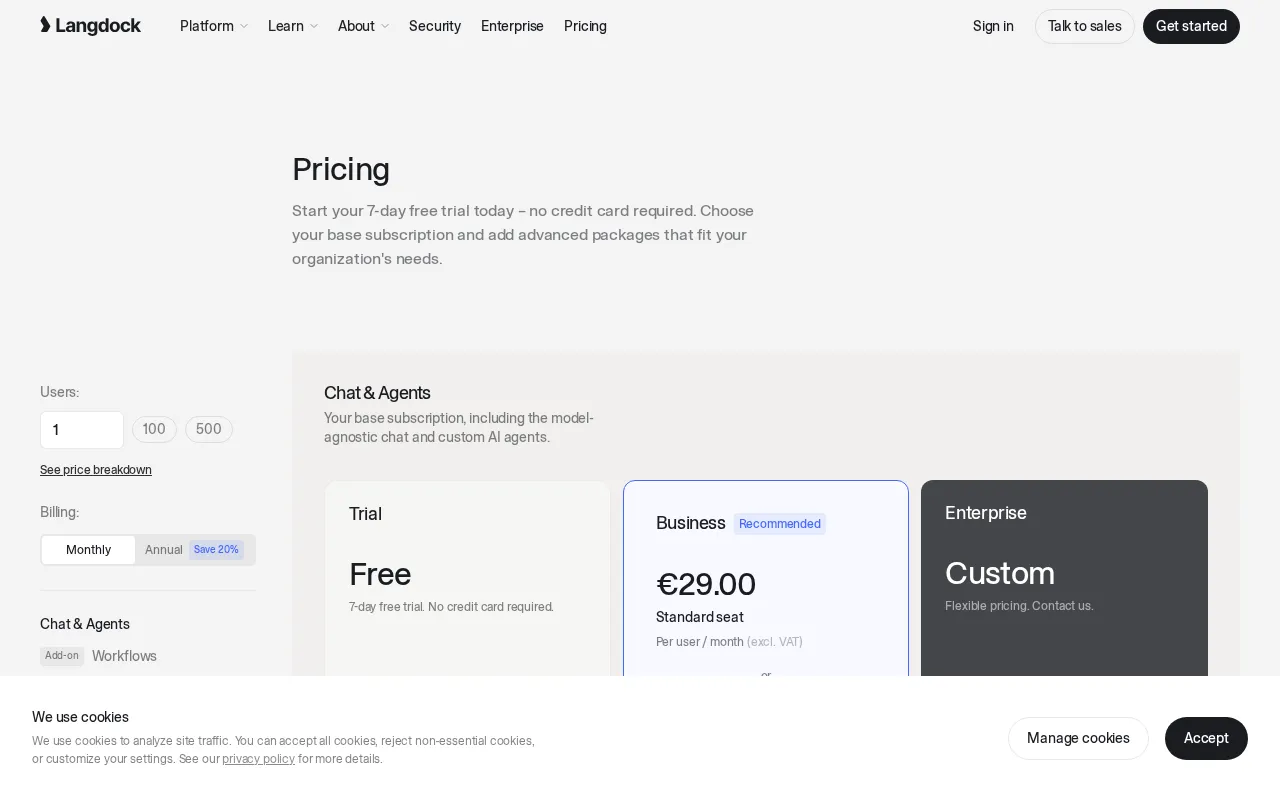 Langdock — pricing page