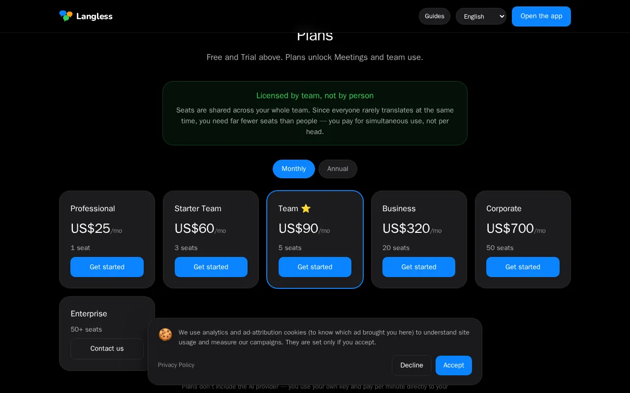 Langless — pricing page