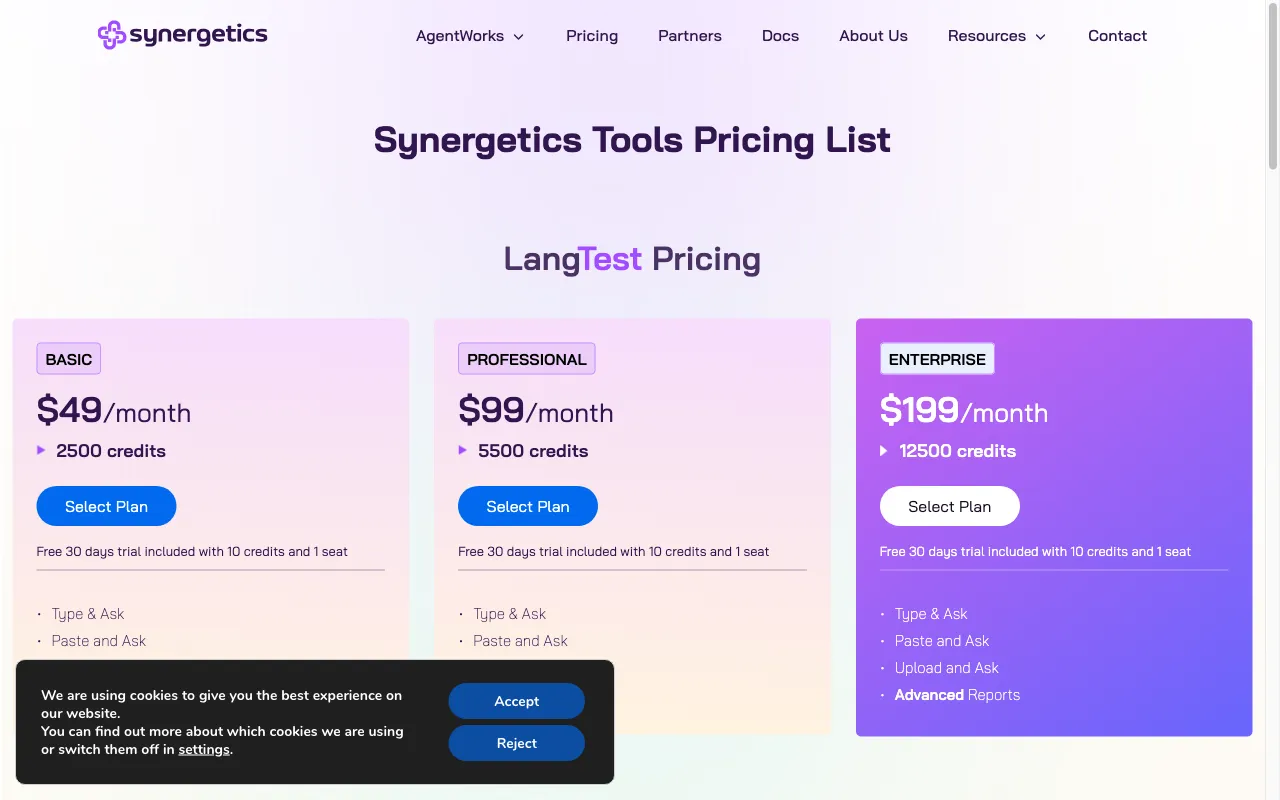 Synergetics — pricing page