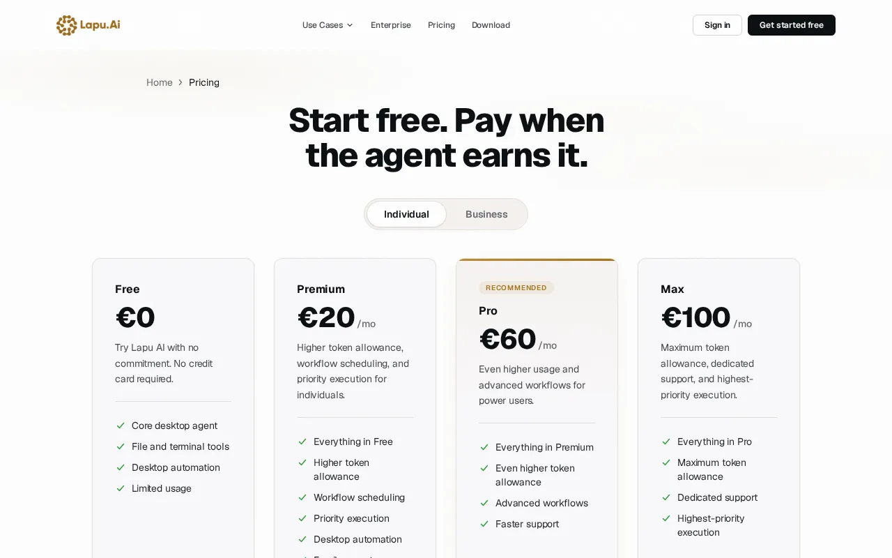LapuAi — pricing page