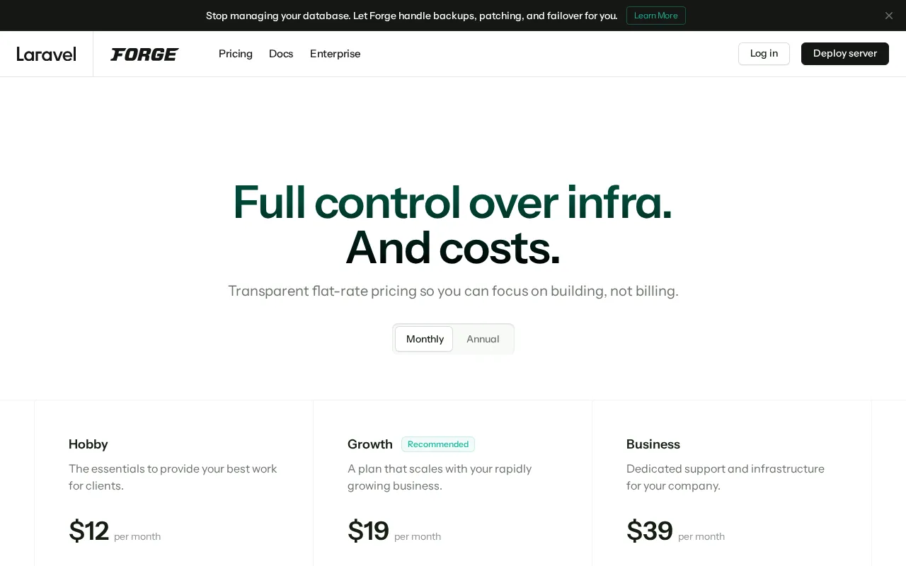 Laravel Forge — pricing page