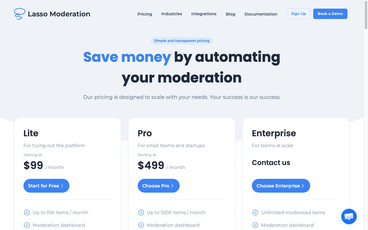 Lasso Moderation — pricing page