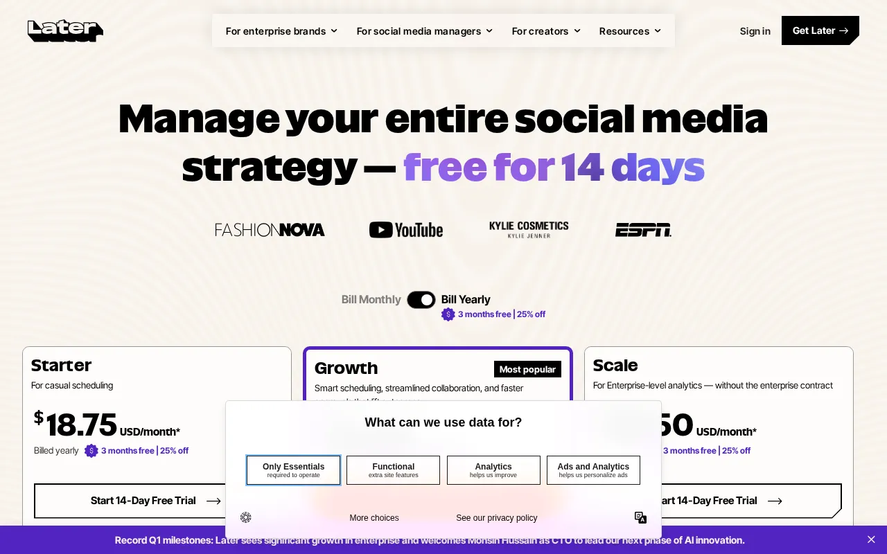 Later — pricing page