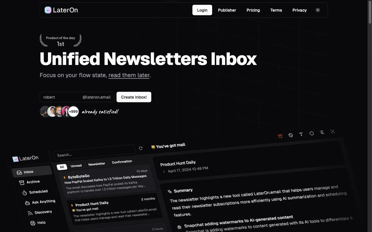 LaterOn.email — preview screenshot