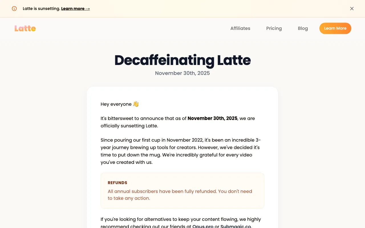 Latte — pricing page