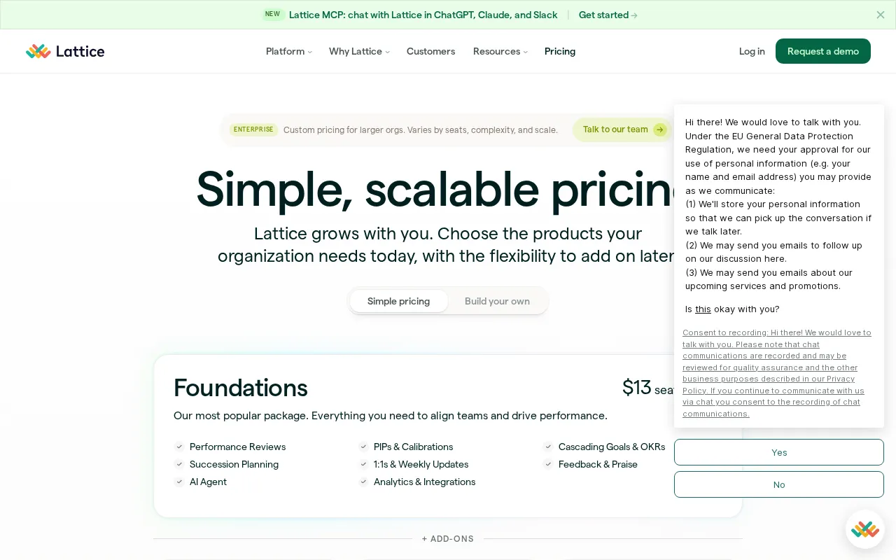 Lattice — pricing page