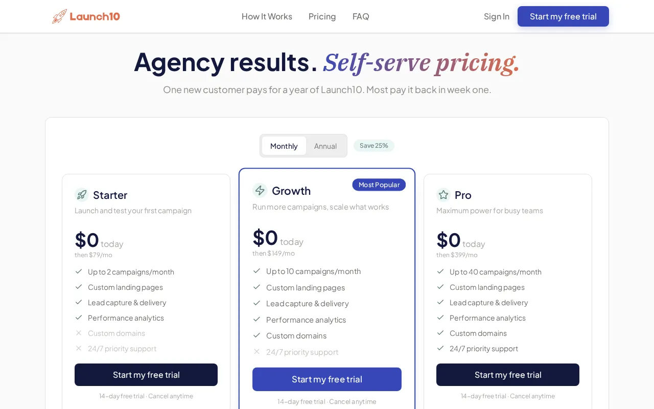 Launch10 — pricing page