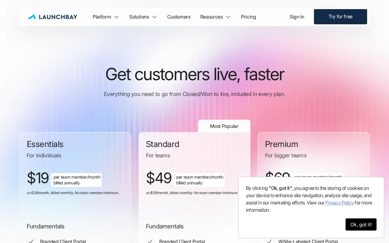 LaunchBay — pricing page