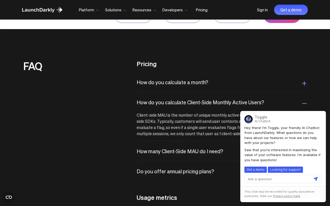 LaunchDarkly — pricing page