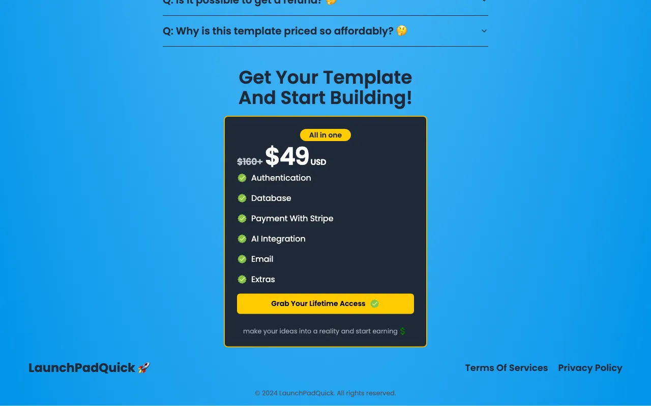 LaunchPadQuick — pricing page