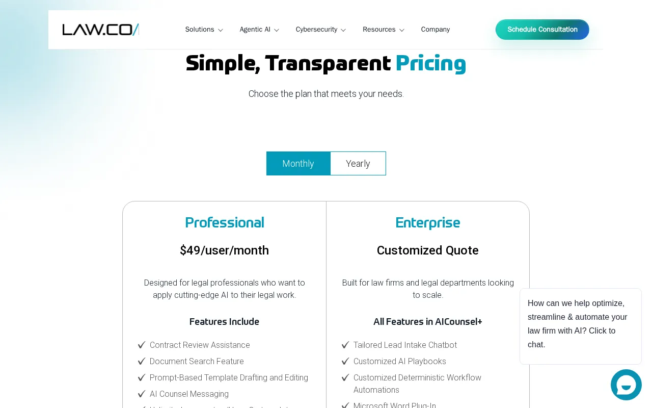 Law AI — pricing page
