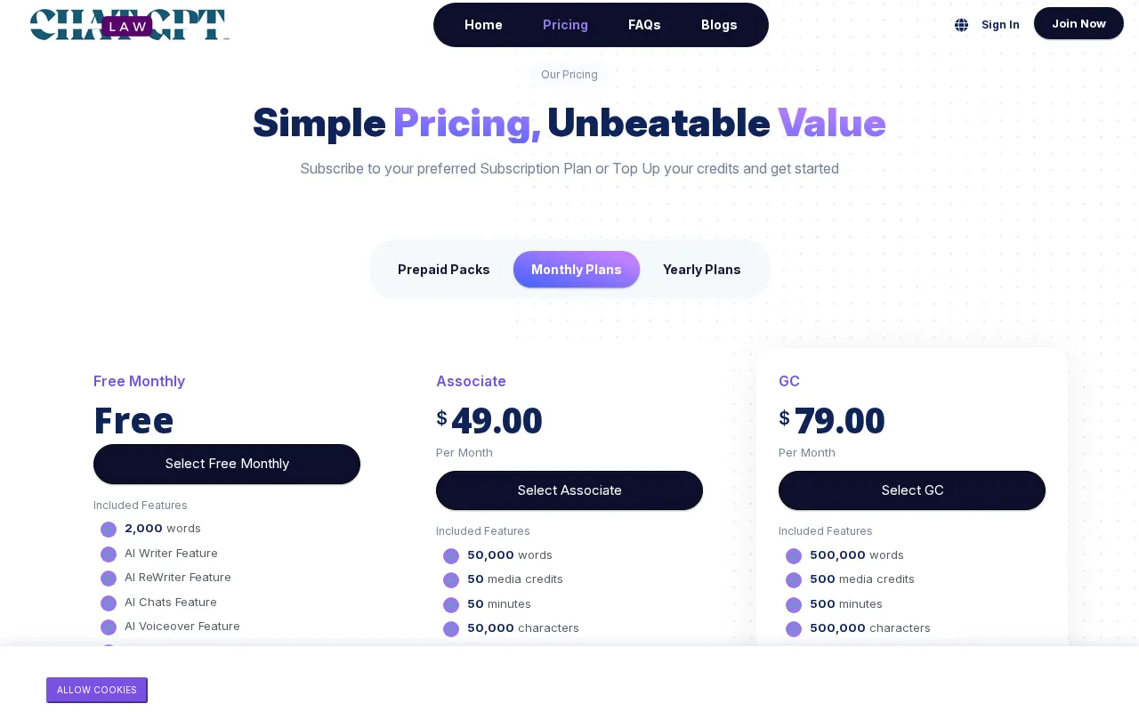 Law ChatGPT — pricing page