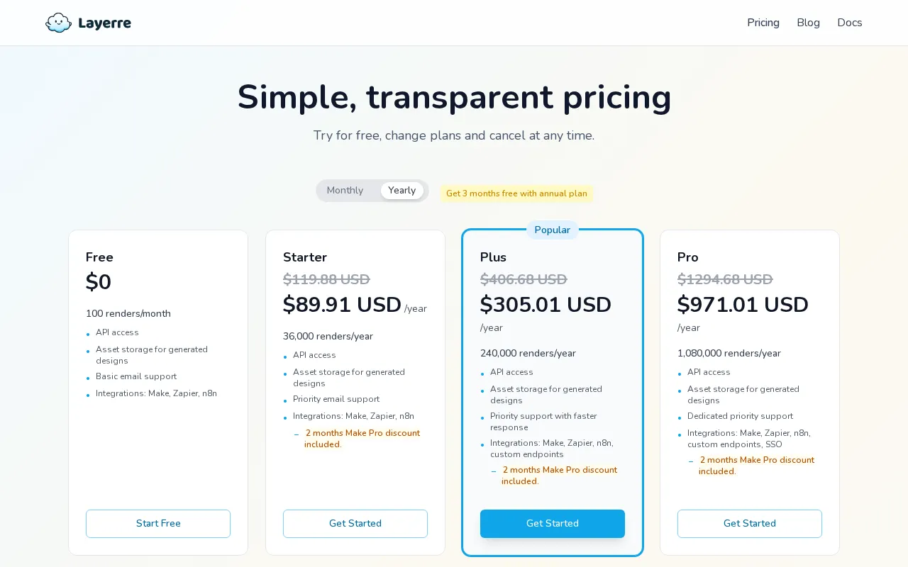 Layerre — pricing page