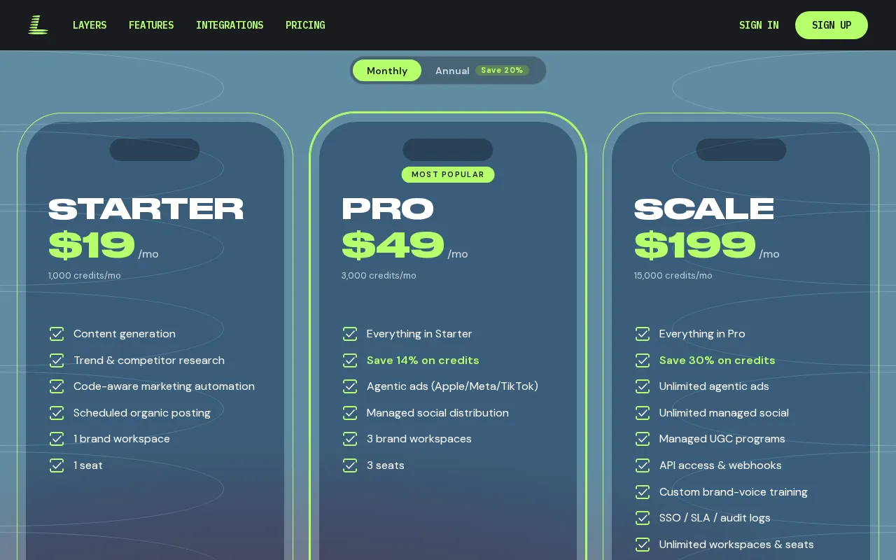 Layers — pricing page