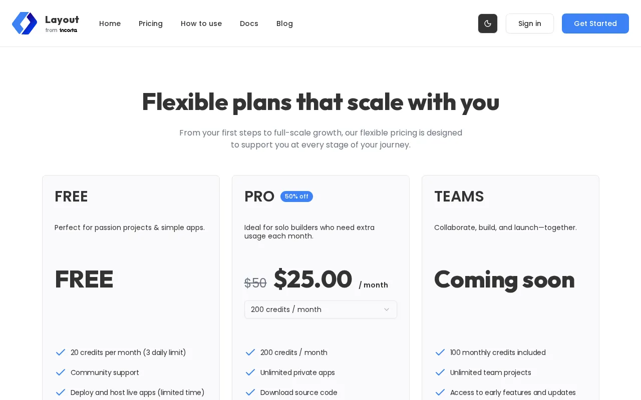 Layout.dev — pricing page