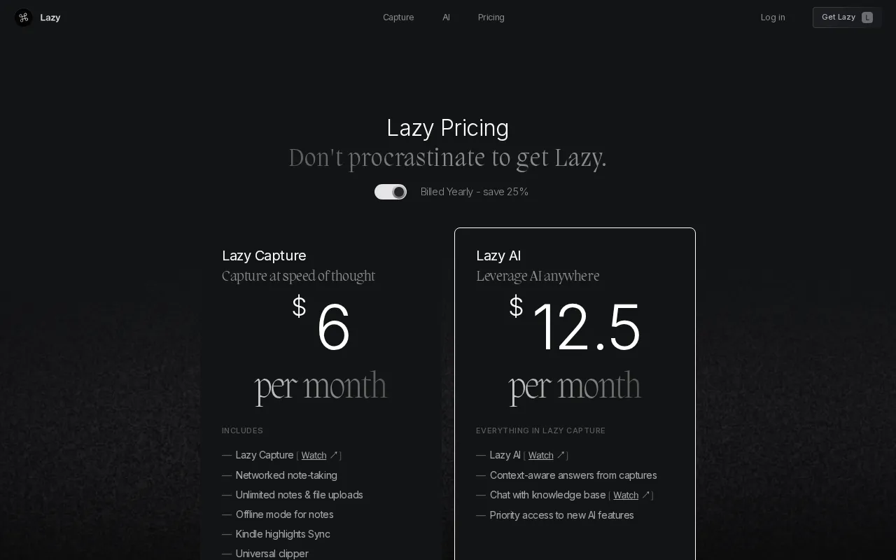 Lazy — pricing page