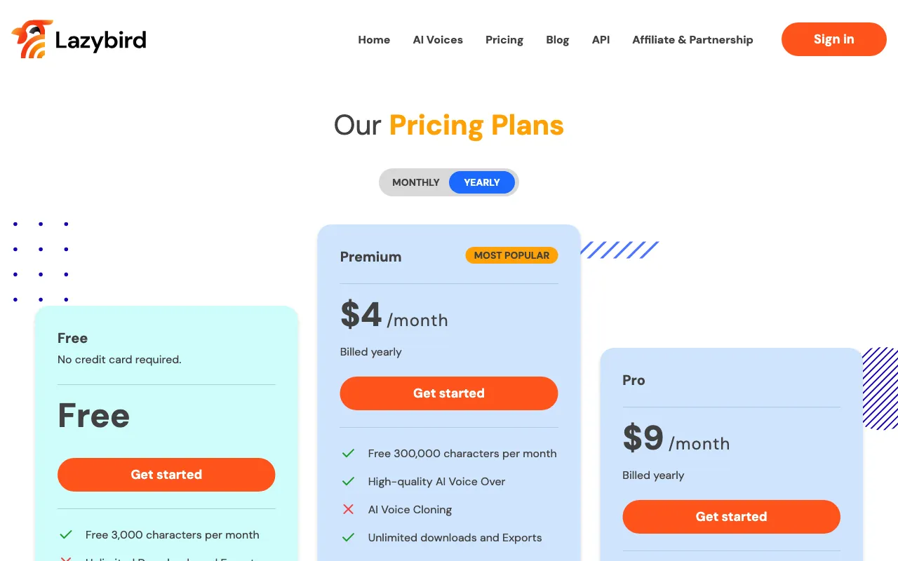 Lazybird — pricing page